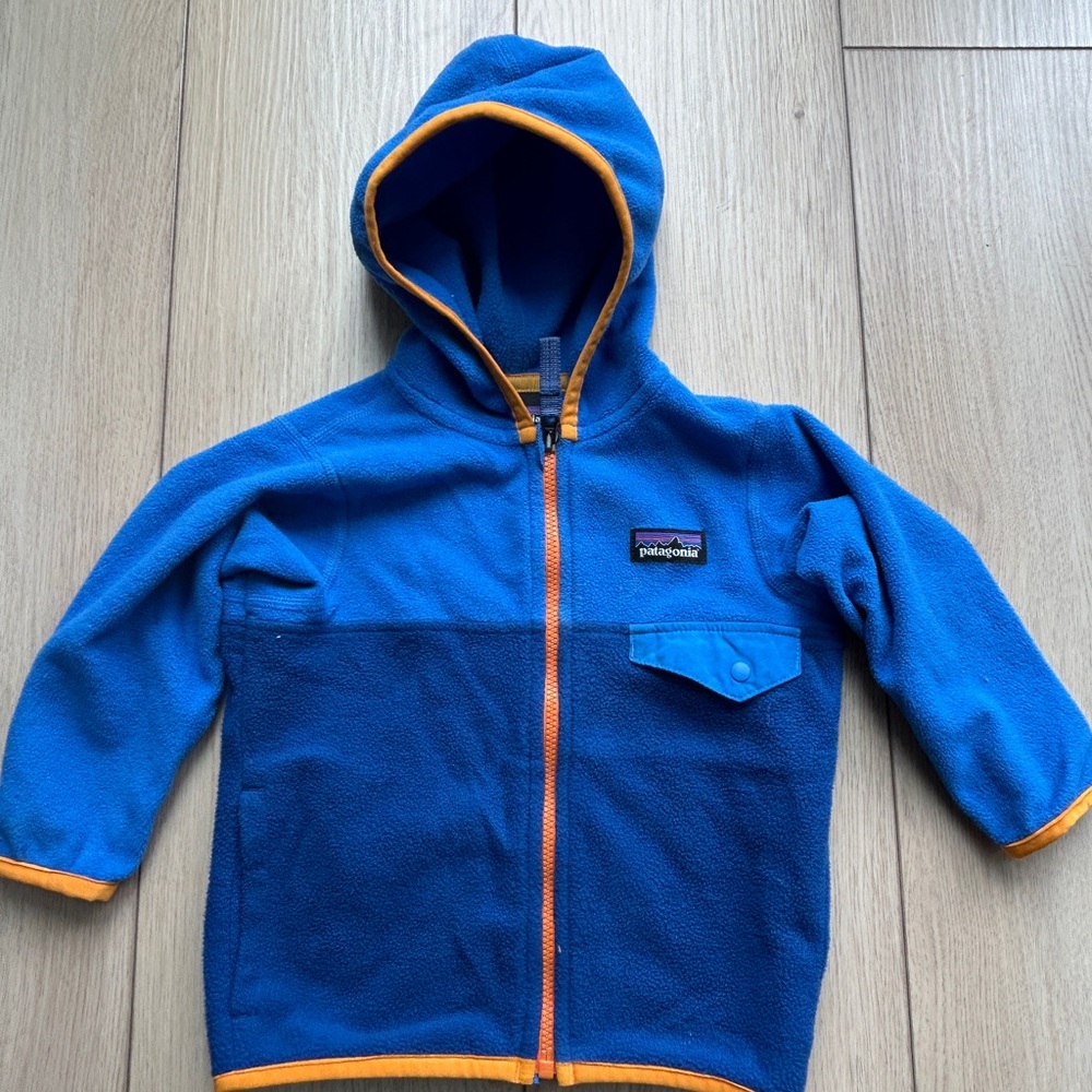 Patagonia Blue Fleece Jacket with Orange Trim